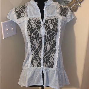 Gently used lace top, very light blue color